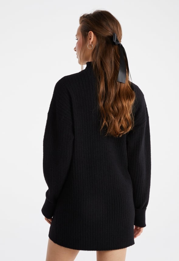 Mock Neck Sweater Mini Dress Black Caviar