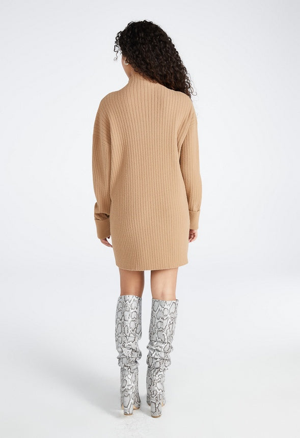 Mock Neck Sweater Mini Dress Oatmeal