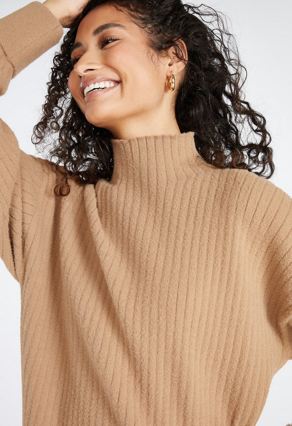 Mock Neck Sweater Mini Dress Oatmeal