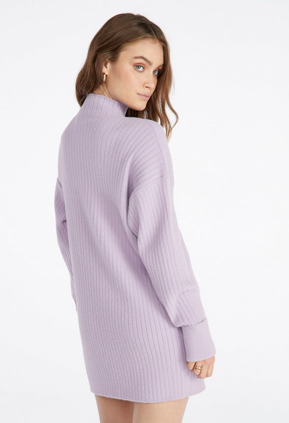 Mock Neck Sweater Mini Dress Dahlia Purple