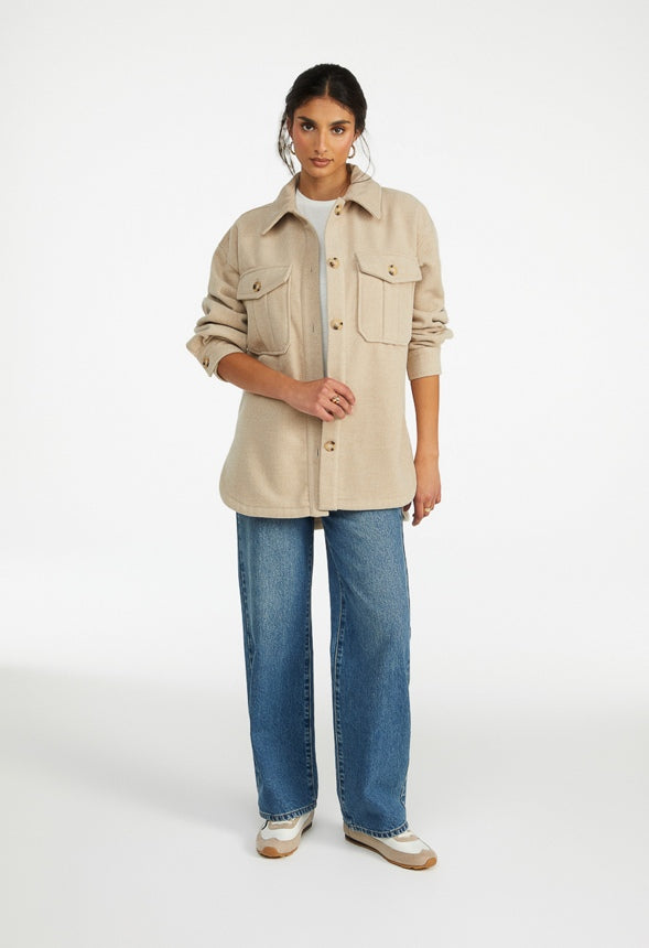 Wool Blend Boyfriend Shacket Oatmeal Heather