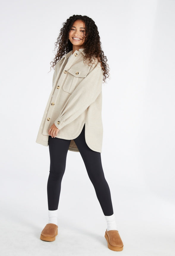 Wool Blend Boyfriend Shacket Oatmeal Heather