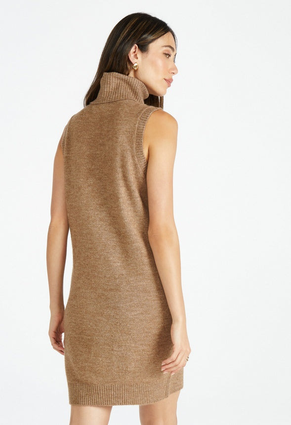 Turtleneck Sweater Dress Brown Spacedye