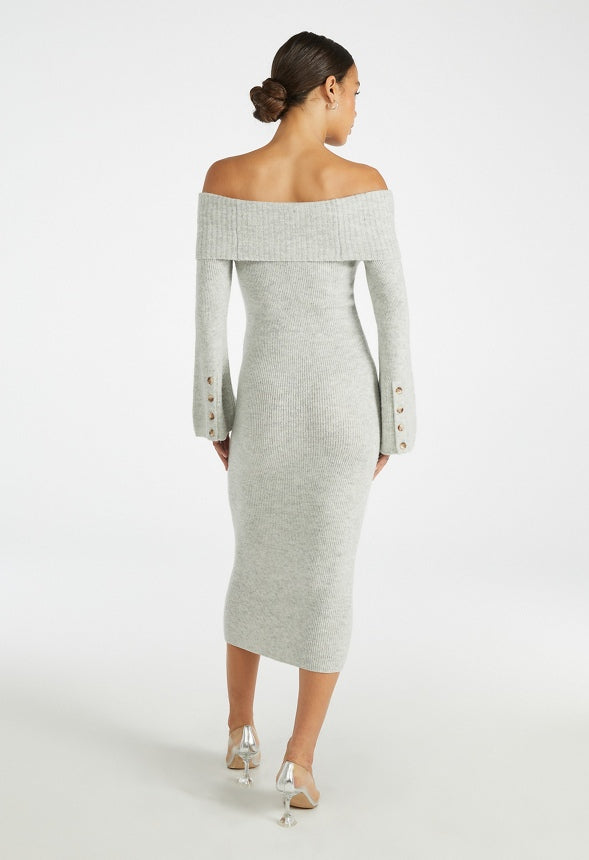 Off Shoulder Cozy Sweater Dress Light Mint
