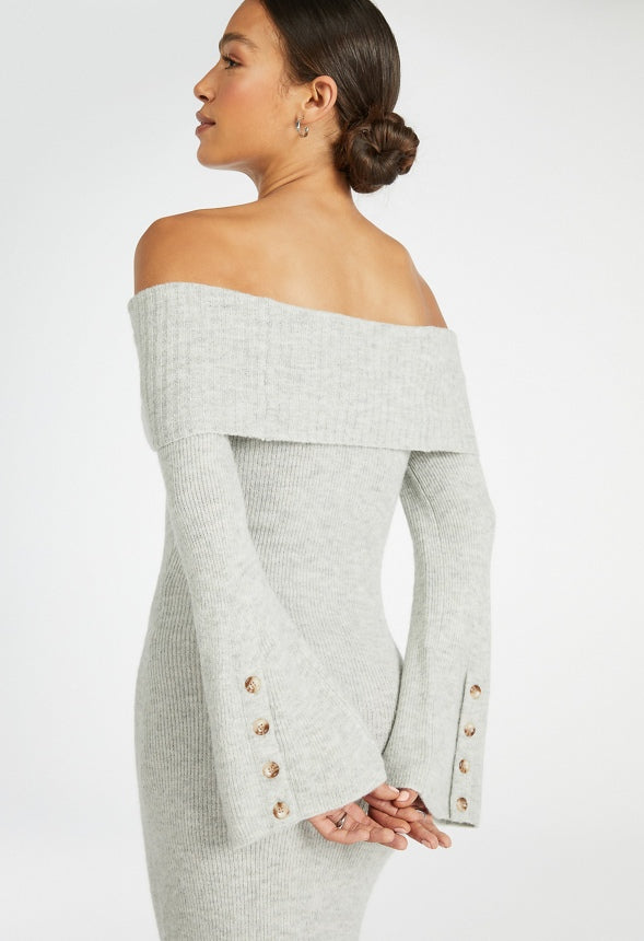 Off Shoulder Cozy Sweater Dress Light Mint