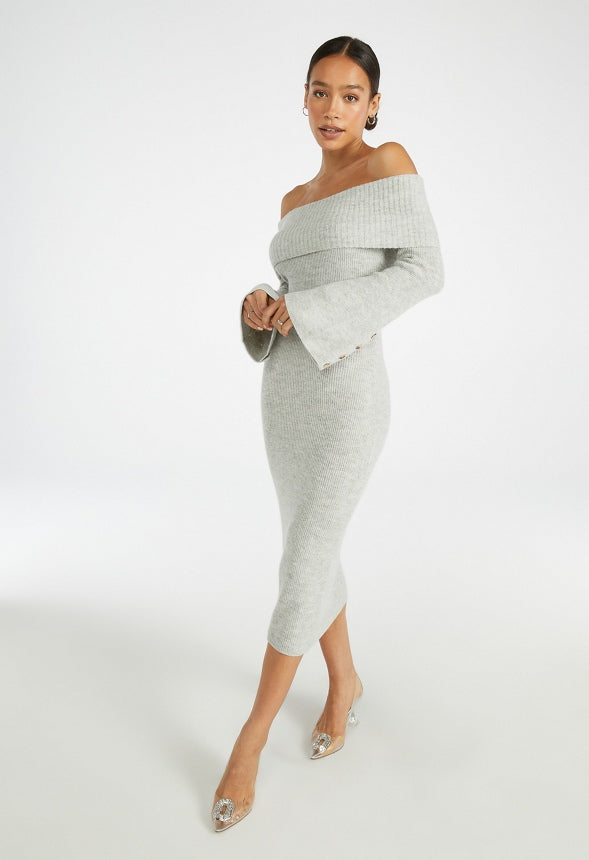 Off Shoulder Cozy Sweater Dress Light Mint