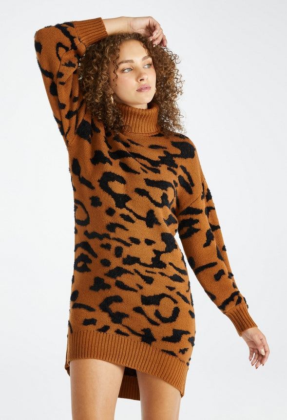 Hi-Low Sweater Dress Brown Sugar Leopard