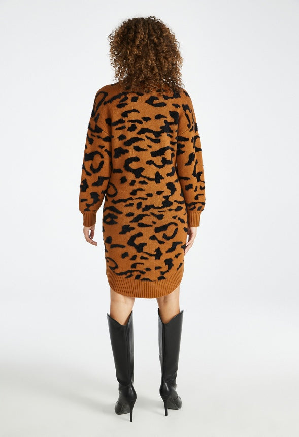 Hi-Low Sweater Dress Brown Sugar Leopard