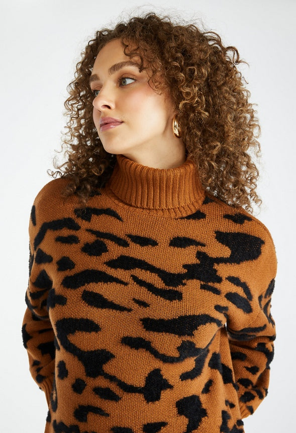 Hi-Low Sweater Dress Brown Sugar Leopard