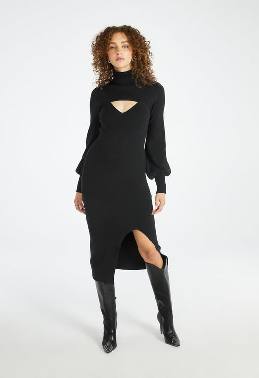 Mock Neck Sweater Midi Dress Black Caviar