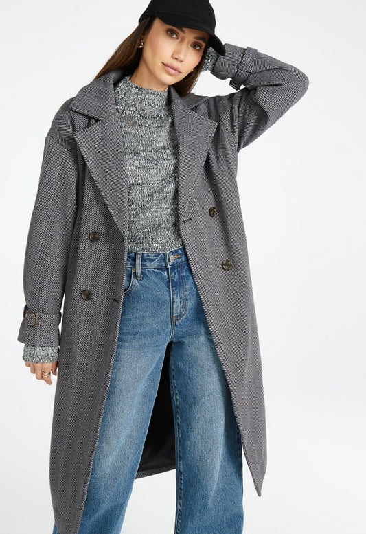 Boss Herringbone Wool Coat Black/White