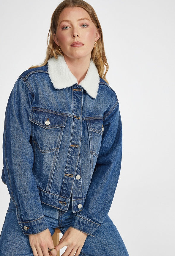 Sherpa Collar Denim Trucker Vibes