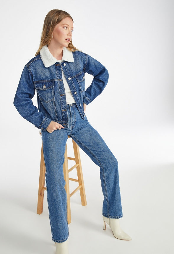 Sherpa Collar Denim Trucker Vibes