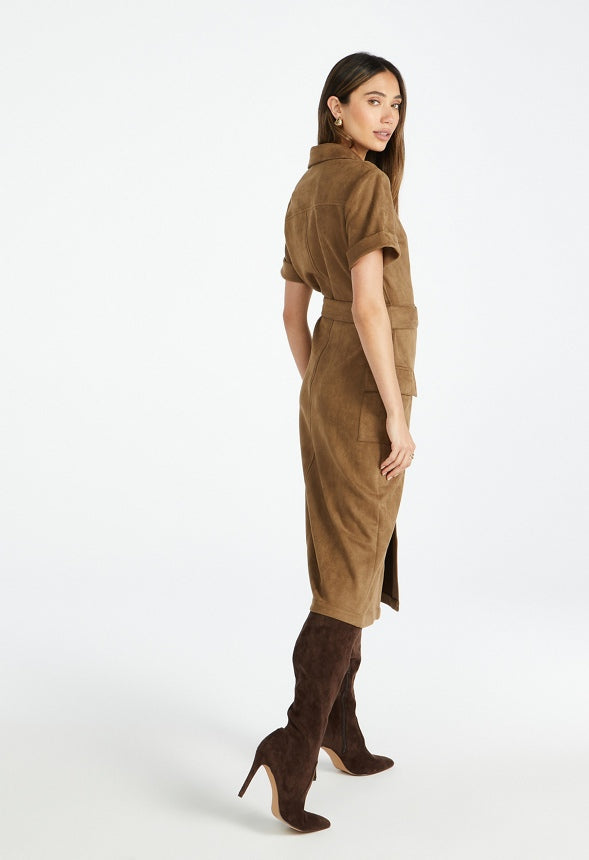 Faux Suede Midi Shirtdress Cubb Brown