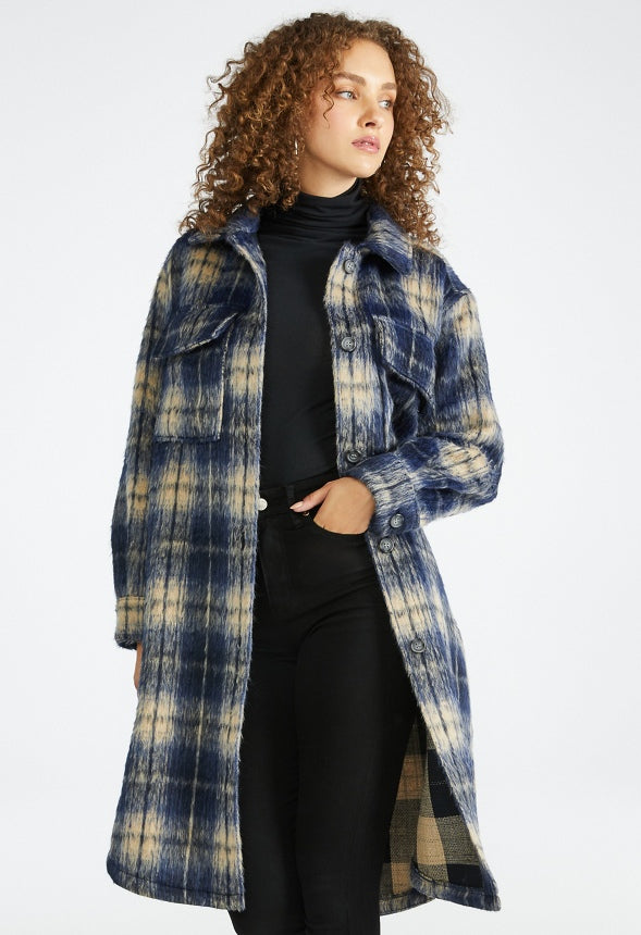 Flannel Long Shacket Blue Multi