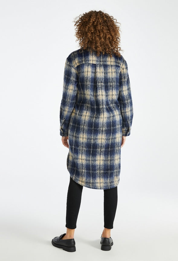Flannel Long Shacket Blue Multi