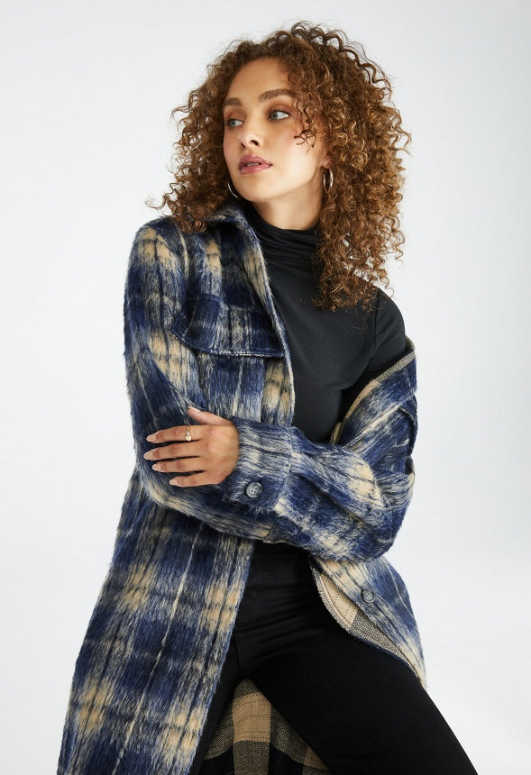 Flannel Long Shacket Blue Multi