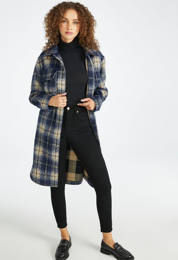 Flannel Long Shacket Blue Multi