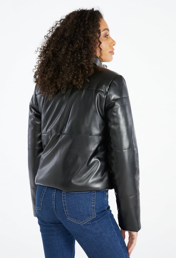 Faux Leather Puffer Jacket Black Caviar