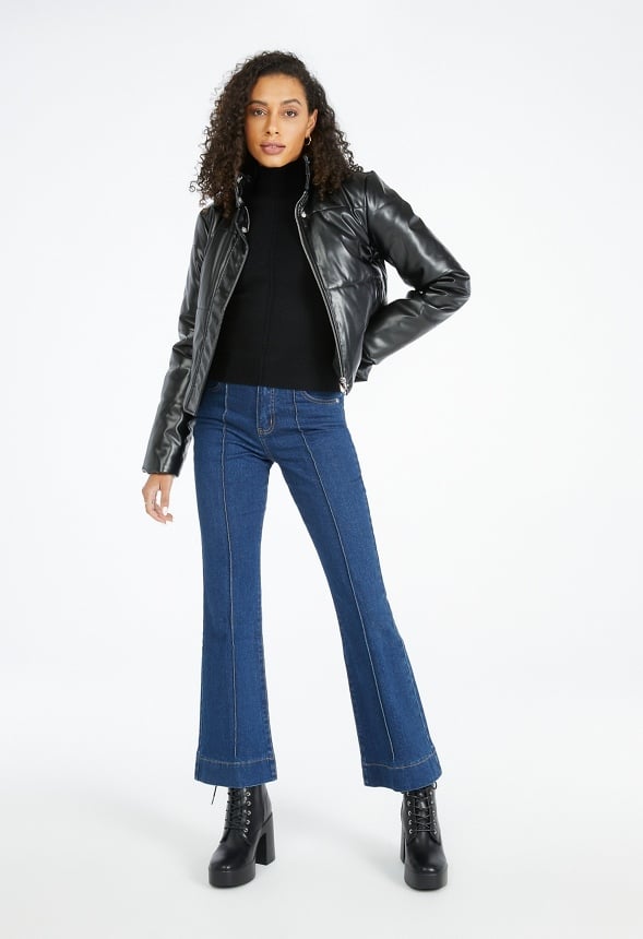 Faux Leather Puffer Jacket Black Caviar