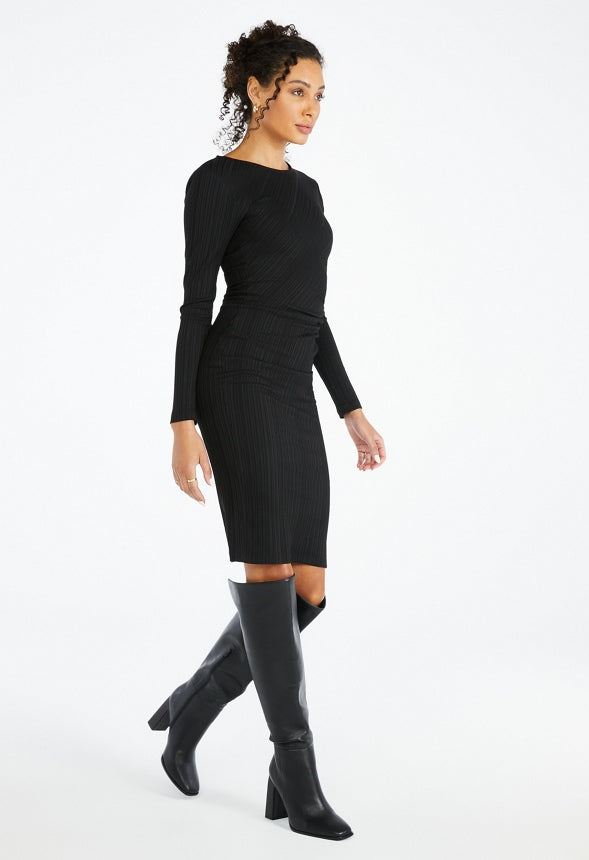 Tummy Tamer Rib Midi Dress Black Caviar