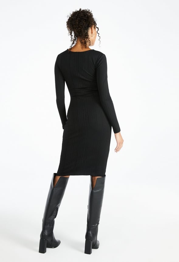 Tummy Tamer Rib Midi Dress Black Caviar