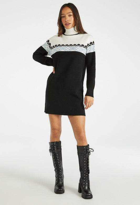 Turtleneck Jacquard Sweater Dress Caviar Multi