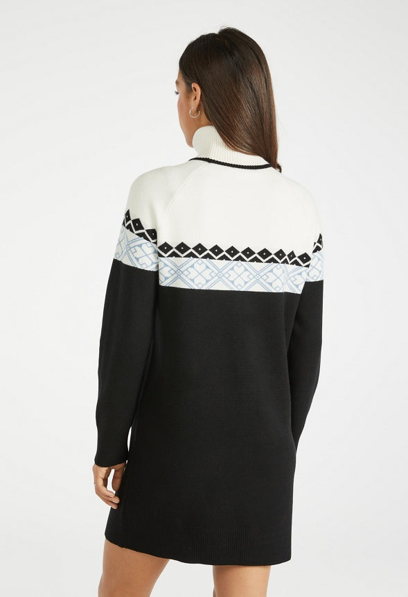 Turtleneck Jacquard Sweater Dress Caviar Multi