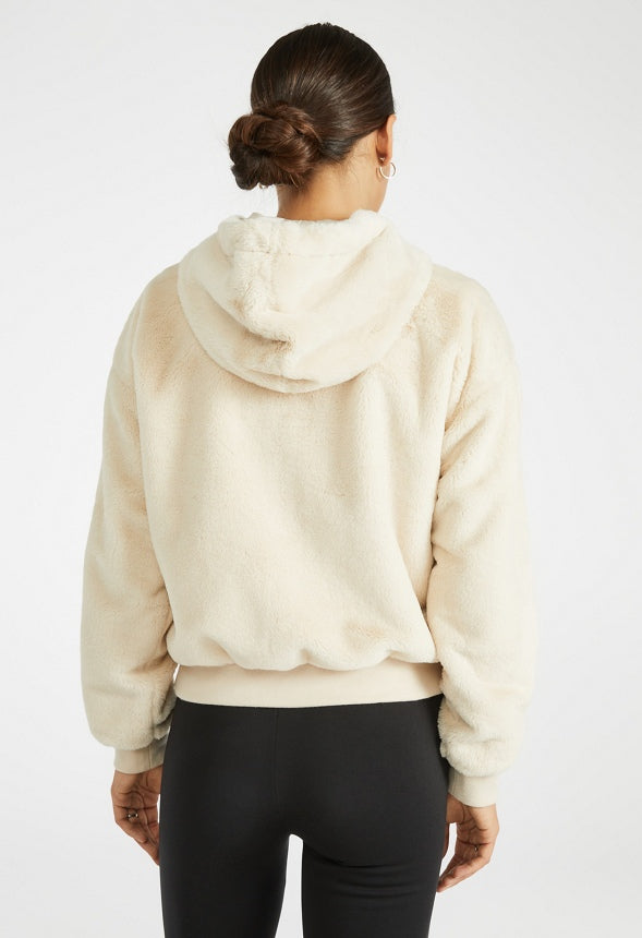 Cozy Short Fur Hoodie Cement