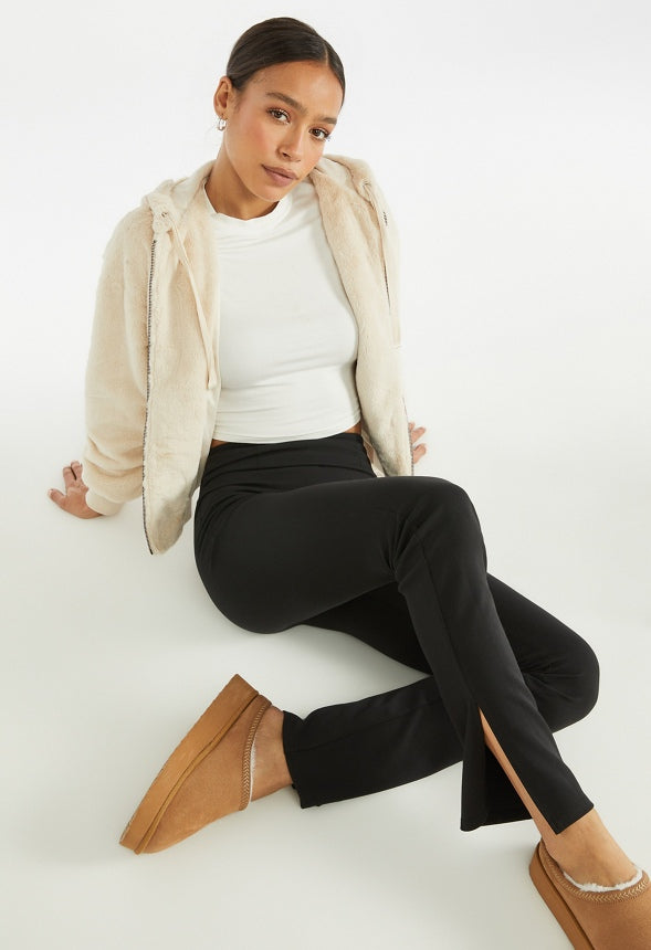 Cozy Short Fur Hoodie Cement