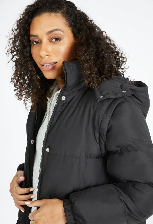 2 in 1 Longline Puffer Jacket Black Caviar