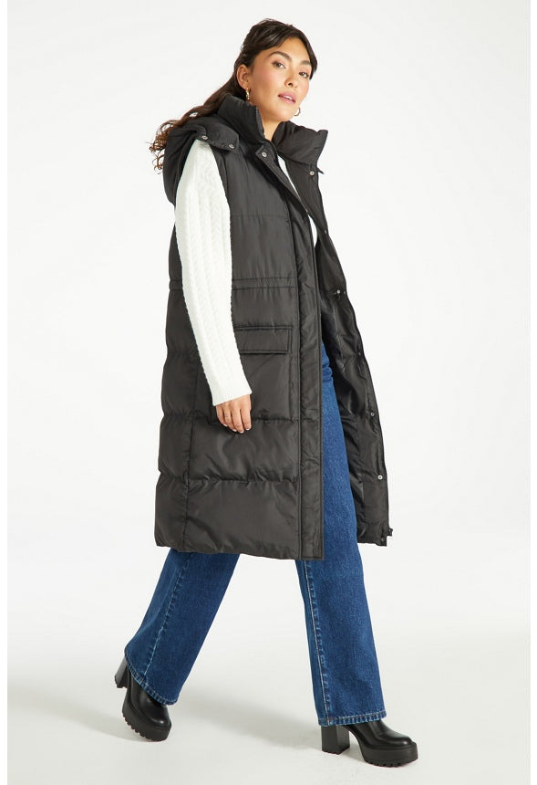 2 in 1 Longline Puffer Jacket Black Caviar