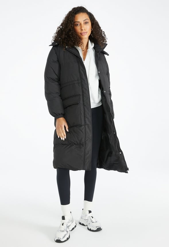 2 in 1 Longline Puffer Jacket Black Caviar