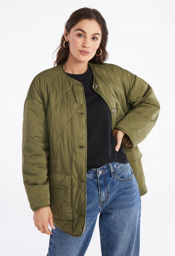 Reversible Quilted Liner Jacket Burnt Olive/ Taupe