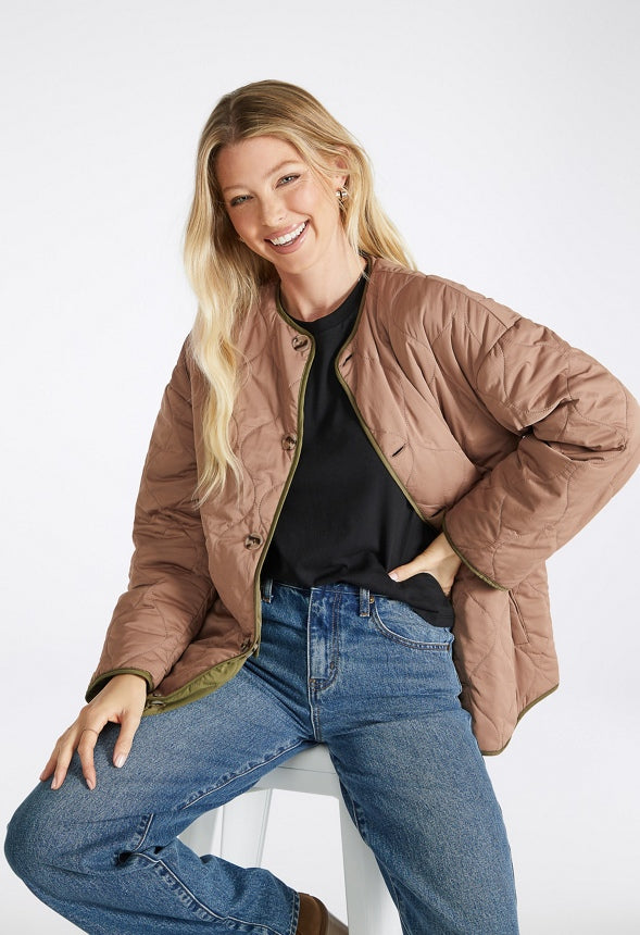 Reversible Quilted Liner Jacket Burnt Olive/ Taupe