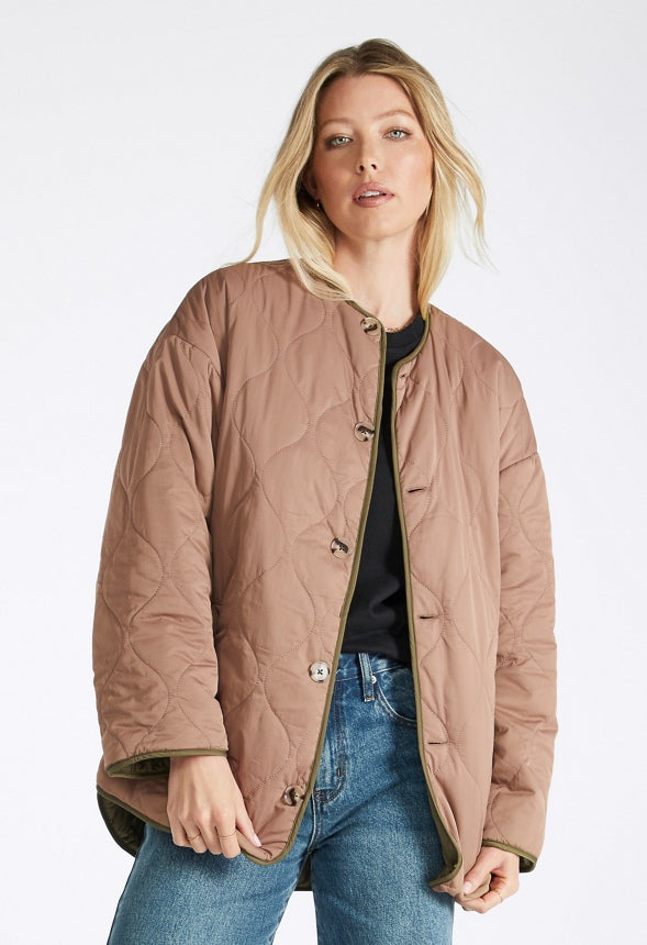 Reversible Quilted Liner Jacket Burnt Olive/ Taupe
