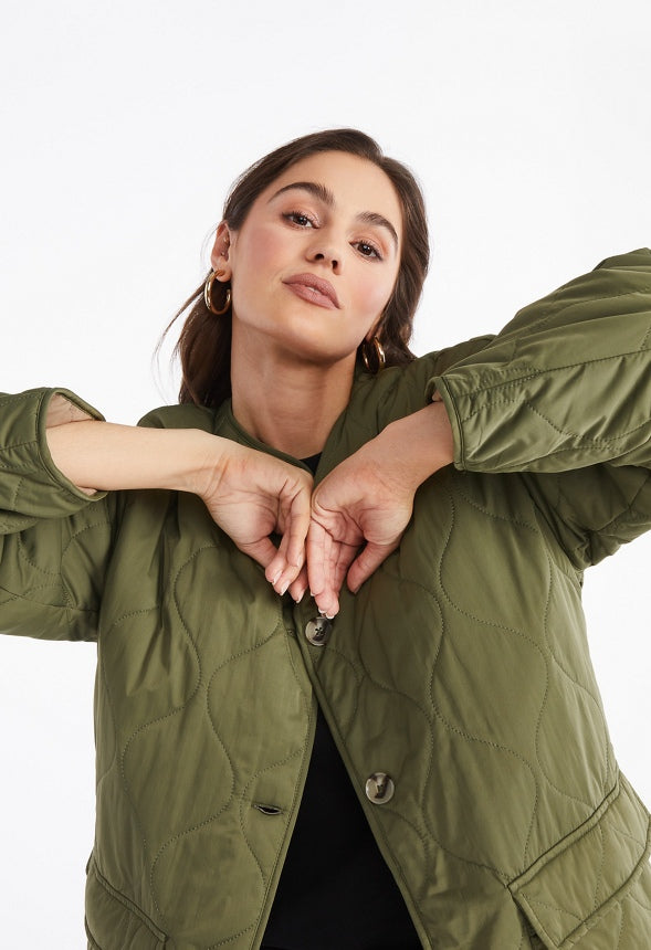 Reversible Quilted Liner Jacket Burnt Olive/ Taupe