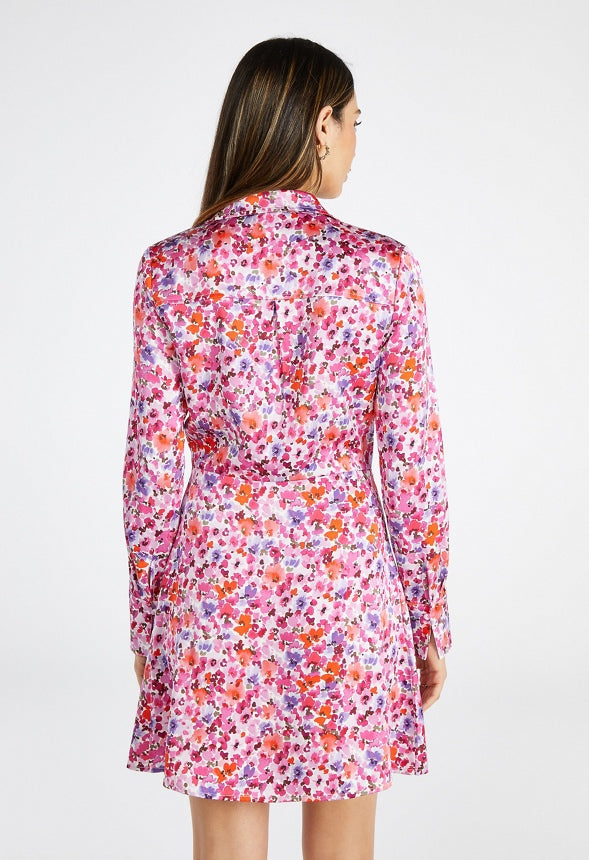 Satin Wrap Mini Dress Ditsy Watercolor Floral