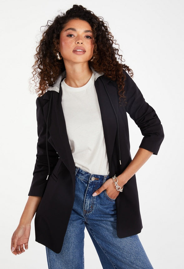 Hoodie Blazer Black Caviar/ Light Heather Grey