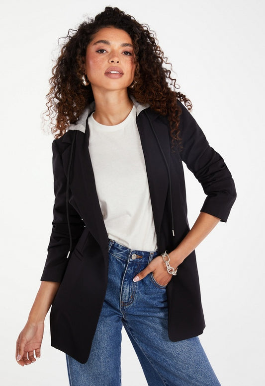 Hoodie Blazer Black Caviar/ Light Heather Grey
