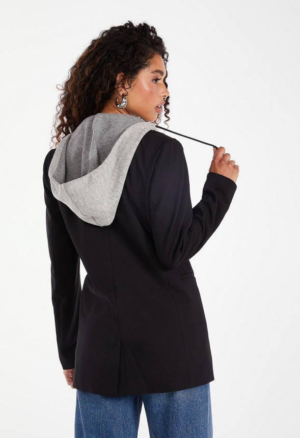 Hoodie Blazer Black Caviar/ Light Heather Grey
