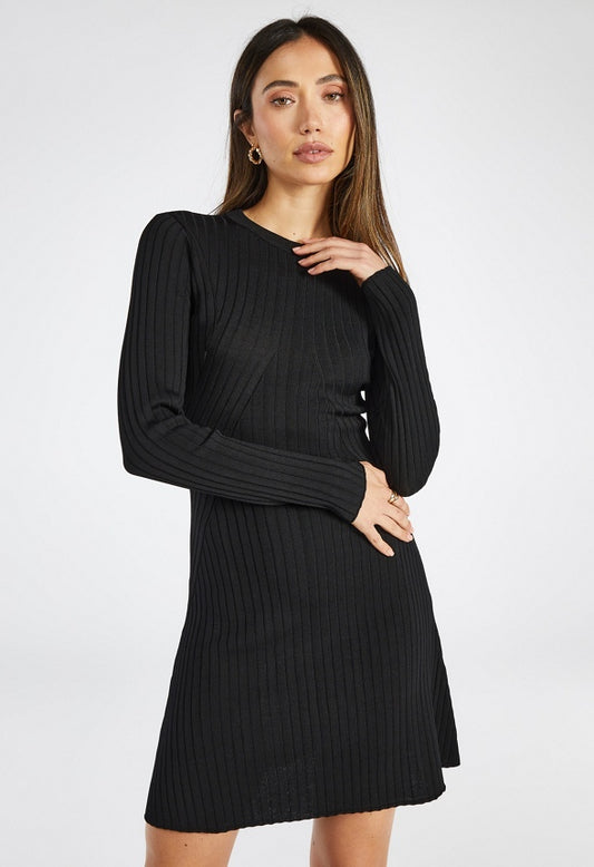 Sweater Fit And Flare Mini Dress Black Caviar