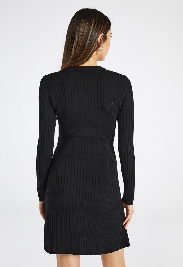 Sweater Fit And Flare Mini Dress Black Caviar