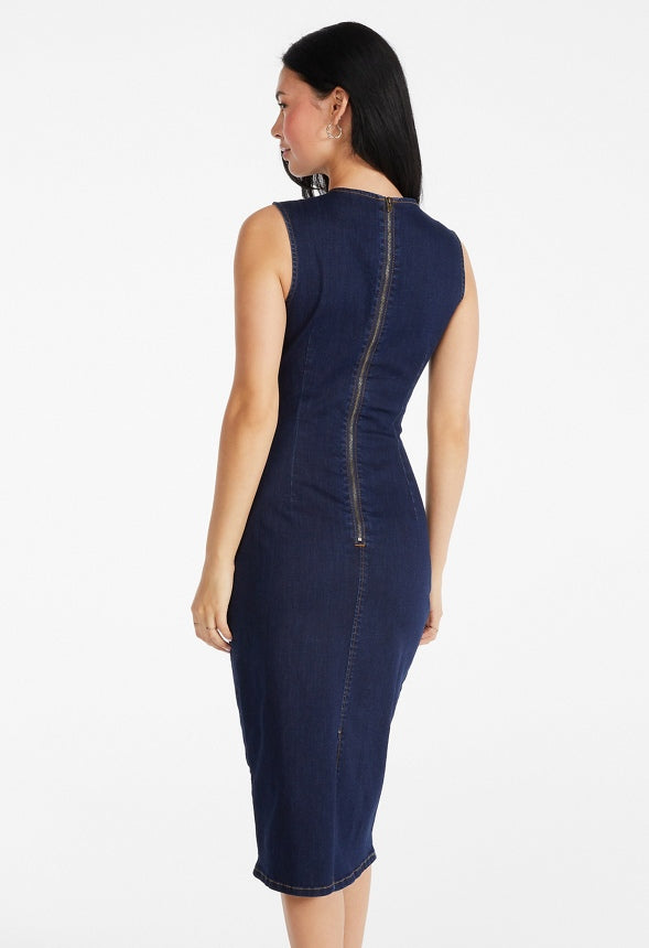 Bodycon Midi Denim Dress Storm