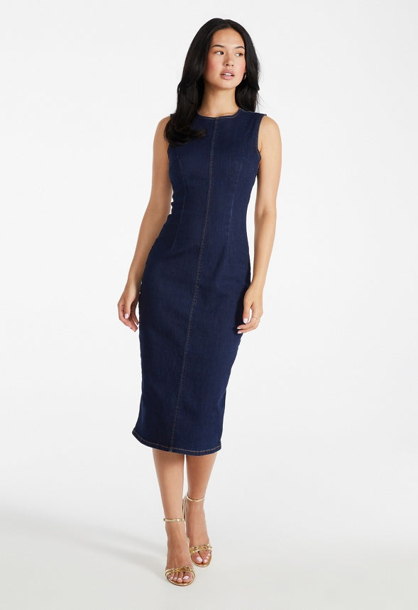 Bodycon Midi Denim Dress Storm