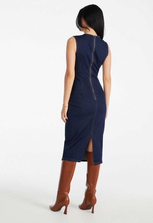Bodycon Midi Denim Dress Storm