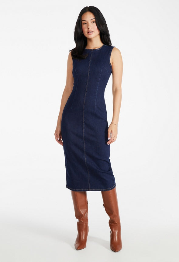 Bodycon Midi Denim Dress Storm