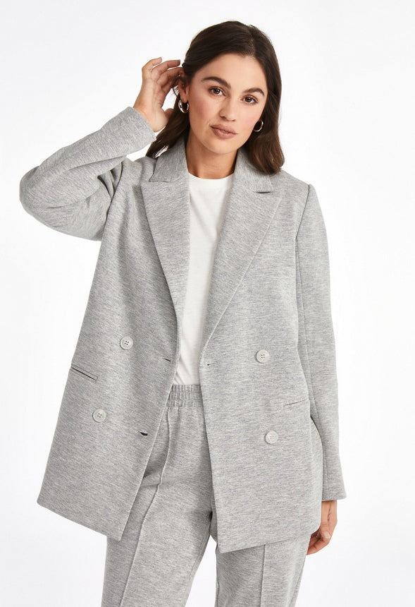 Knit Boyfriend Twill Blazer Light Heather Grey