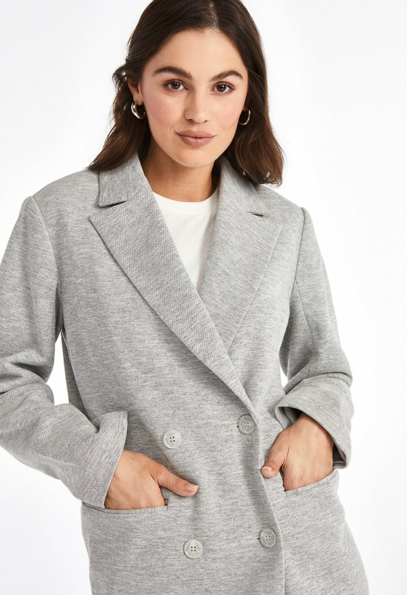 Knit Boyfriend Twill Blazer Light Heather Grey