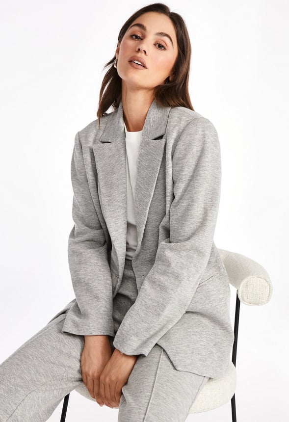 Knit Boyfriend Twill Blazer Light Heather Grey